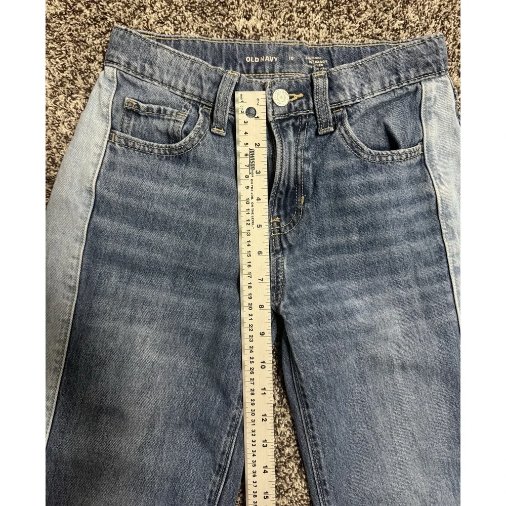 Old Navy High-Rise Super Baggy Wide Leg Jeans Girls 10‎ Two Tone Blue Raw Edge